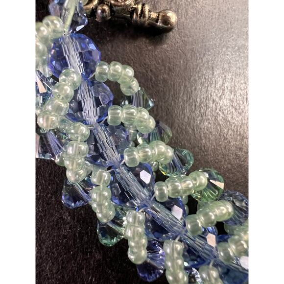 Vintage Blue & Green Crystal Beaded Chevron Braid Toggle Bracelet Y2K - Picture 10 of 15